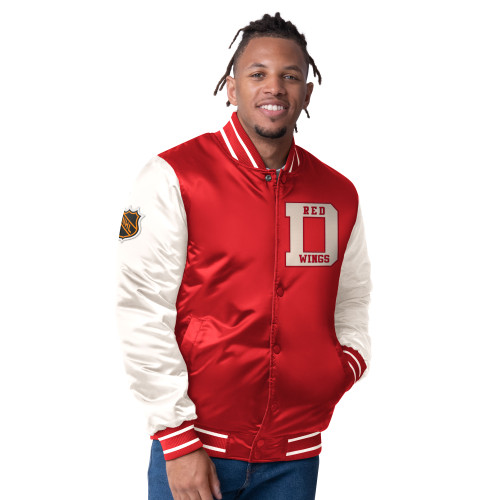 Detroit Red Wings Starter Varsity Satin Full Snap Jacket - Red/Natural