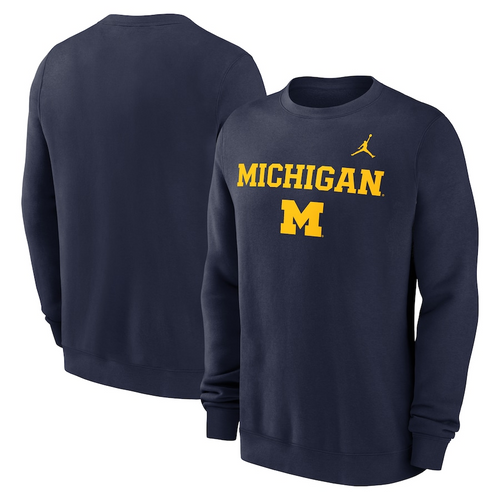 Michigan Wolverines Jordan Brand Primetime Primary Stack Pullover Sweatshirt - Navy