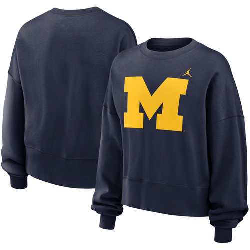 Michigan Wolverines Jordan Brand Women's Oversized Logo Pullover Sweatshirt - Navy