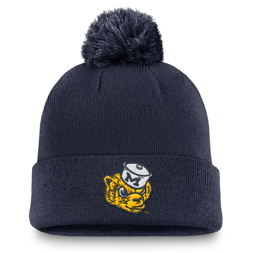 Michigan Wolverines Nike Vault Mascot Peak Knit Hat with Pom - Navy