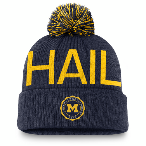 Michigan Wolverines Jordan Brand Peak Standard Cuffed Knit Hat with Pom - Navy