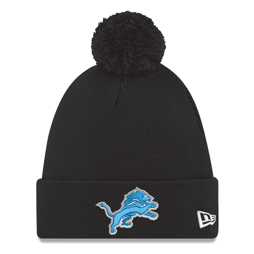 Detroit Lions New Era Cuffed Knit Hat with Pom - Black