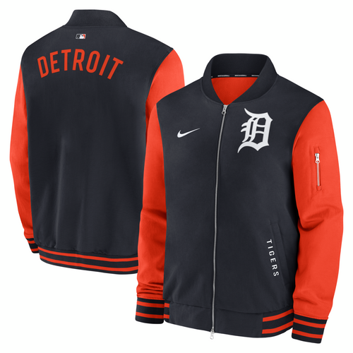 Detroit Tigers Nike Authentic Collection Dugout Full-Zip Bomber Jacket - Navy/Orange