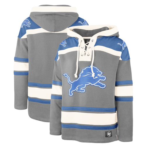 Detroit Lions ’47 Superior Lacer Pullover Hoodie - Gray/Blue