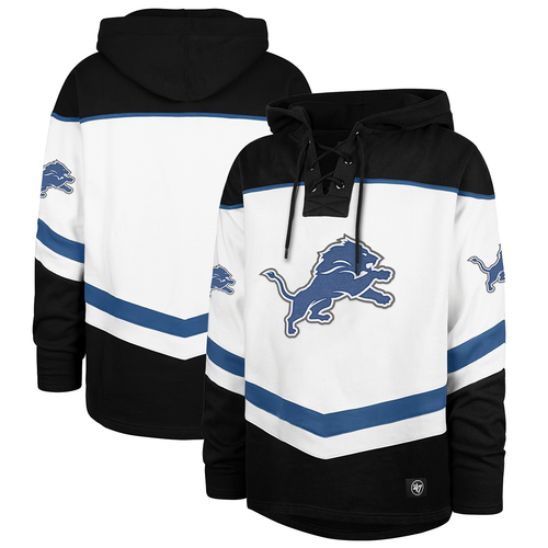 Detroit Lions '47 Satin Layup Lacer Pullover Hoodie - White/Black