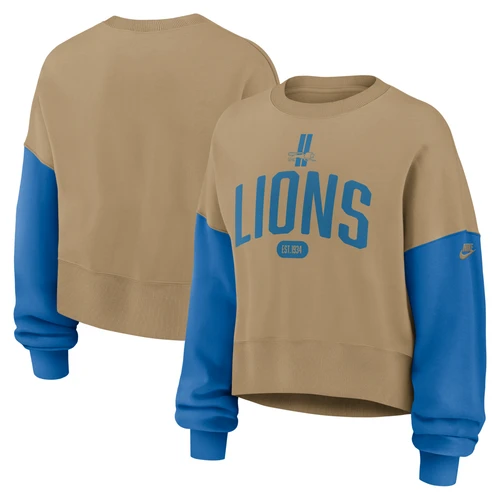 Detroit Lions Nike Women's Oversized Rewind Pullover Sweatshirt - Tan