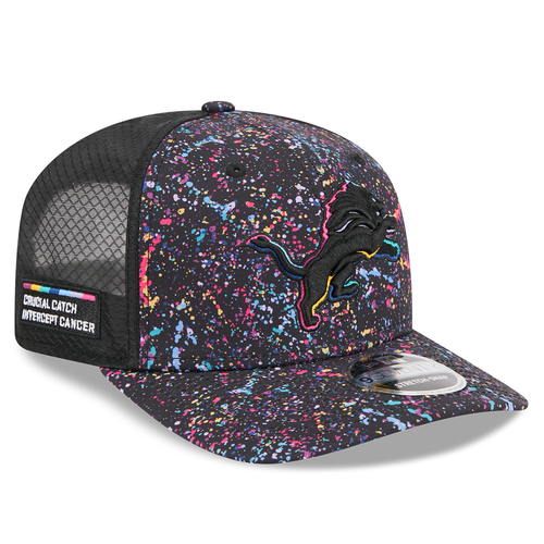 Detroit Lions New Era 2025 Crucial Catch 9SEVENTY Trucker Stretch-Snap Hat - Black