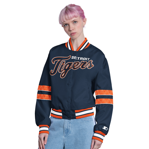 Detroit Tigers Starter Women's Interception Full-Snap Varsity Jacket - Navy