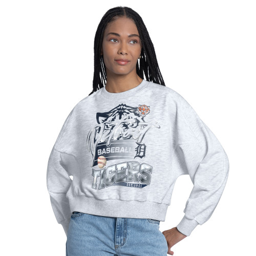 Detroit Tigers G-III 4Her Women's Tackle Cropped Pullover Sweatshirt - Heather White