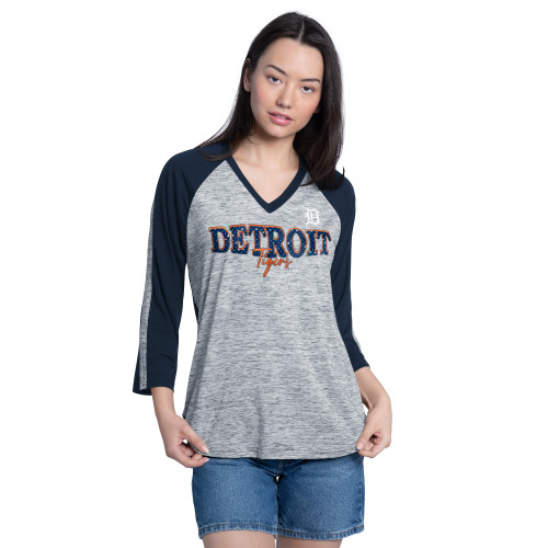Detroit Tigers G-III 4Her Women's 3/4 Sleeve V-Neck T-Shirt - Heather Navy