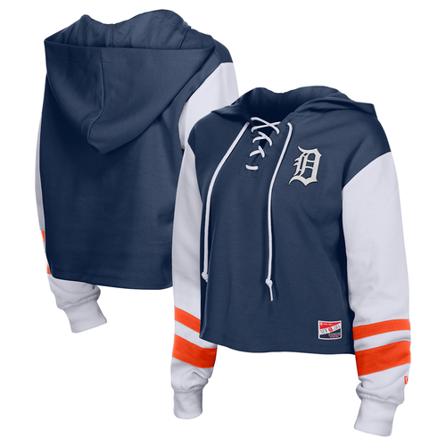 Detroit Tigers New Era Women's Lace-Up Pullover Hoodie - Navy/White