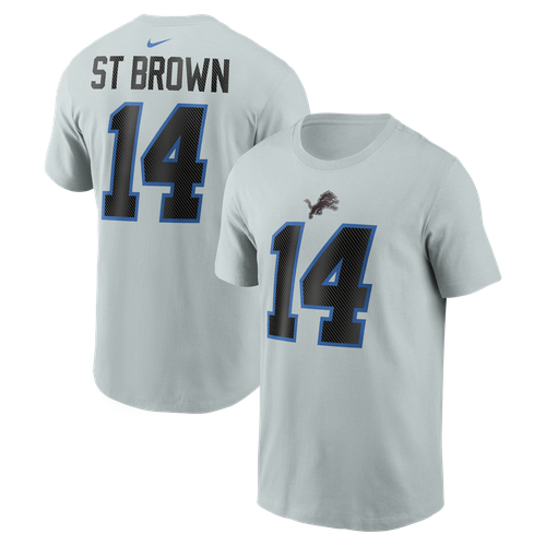 Amon-Ra St Brown Detroit Lions Nike 2026 Rivalries Collection Player Name & Number T-Shirt - Silver