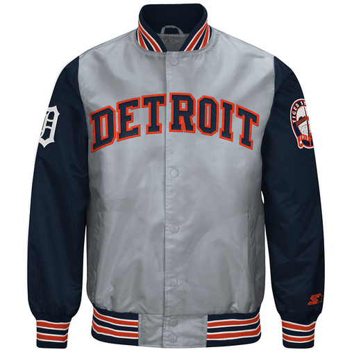 Detroit Tigers Starter Warm Up Pitch Varsity Satin Jacket - White
