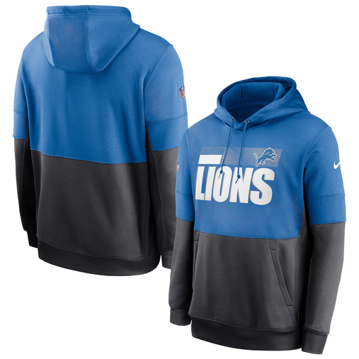 Nike Detroit Lions Blue Team Name Lockup Therma Pullover Hoodie