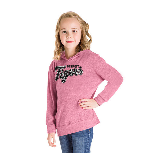 New Era Detroit Tigers Girls Pink Tri-Blend Pullover Hoodie