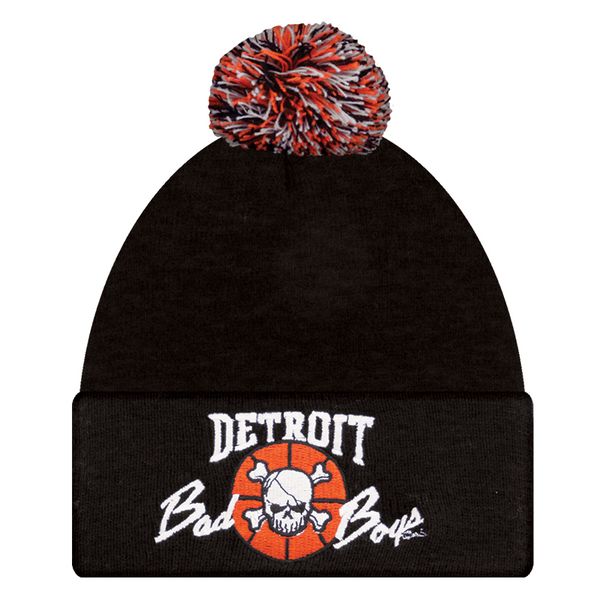 Detroit Bad Boys Black Cuffed Knit Hat w/ Pom