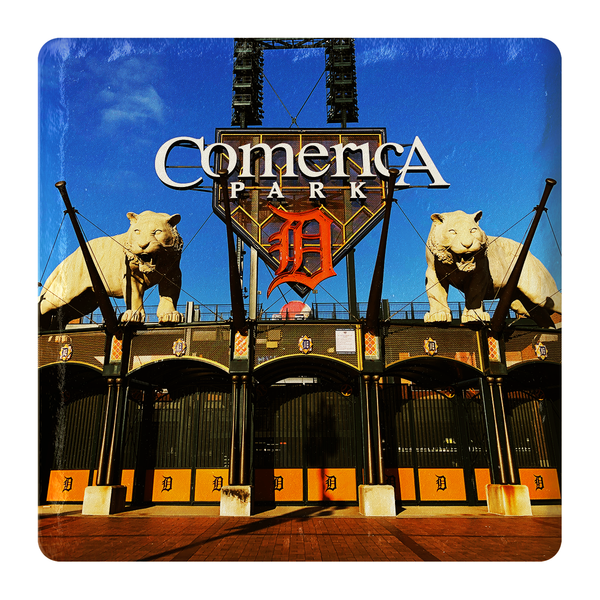 Comerica Park Tiger Statue Stone Tile Coaster