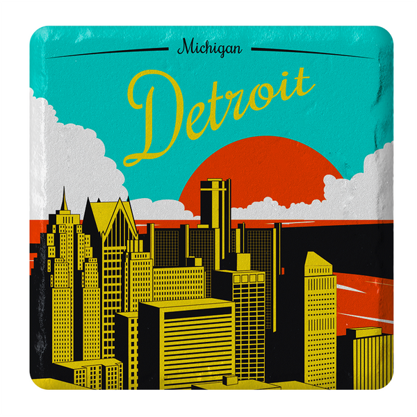 Detroit Michigan Skyline Stone Tile Coaster