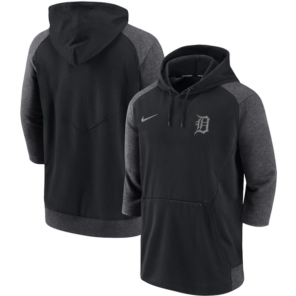 Nike Detroit Tigers Black/Gray Authentic Collection Flux 3/4-Sleeve Pullover Hoodie