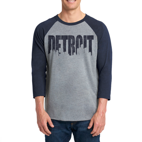 MI Culture Heather Gray Detroit Skyline 3/4-Sleeve Raglan T-Shirt