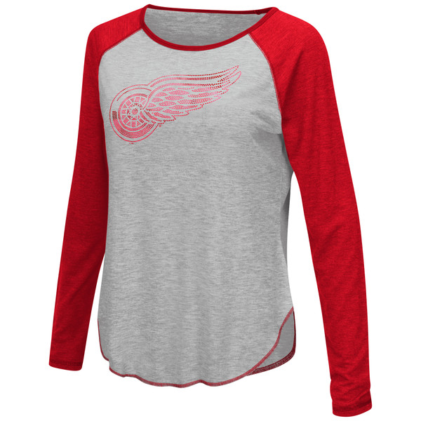Touch Detroit Red Wings Women's Heather Gray Line Drive Long Sleeve Raglan T-Shirt - By Alyssa Milano