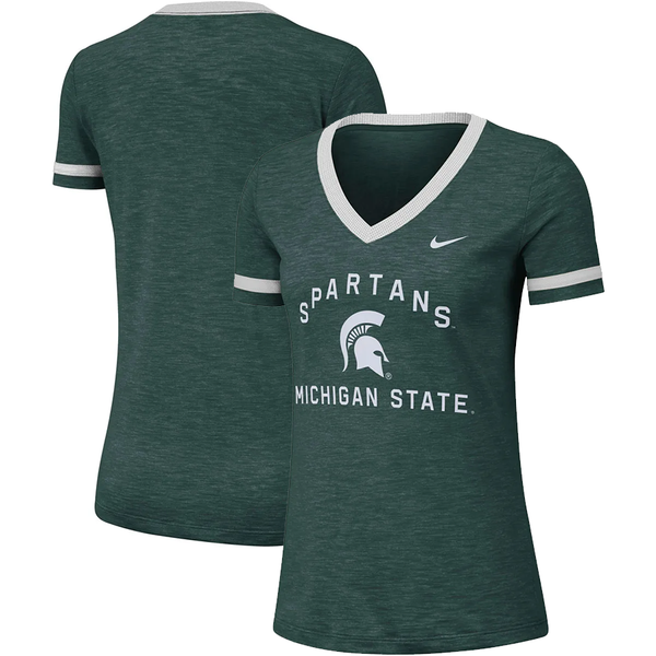 Nike Michigan State Spartans Women's Green Dri-FIT Fan Slub V-Neck Performance T-Shirt