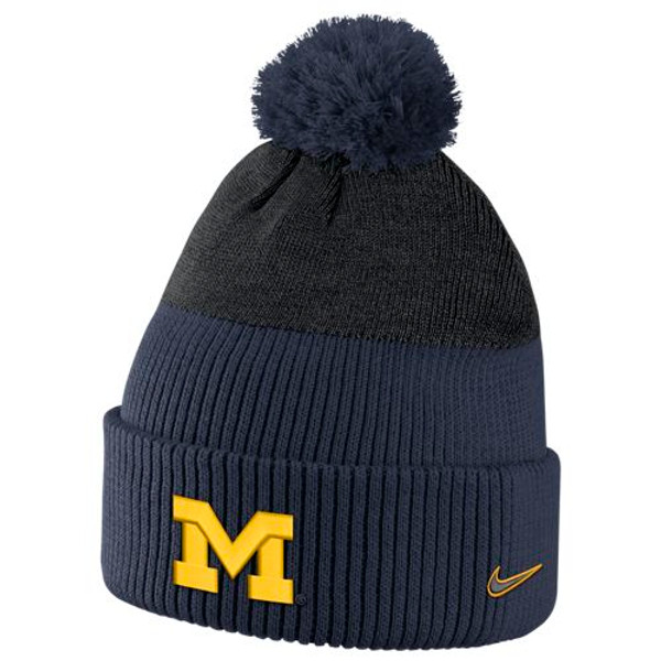 Nike Michigan Wolverines Navy Newday Beanie Cuffed Pom Knit Hat