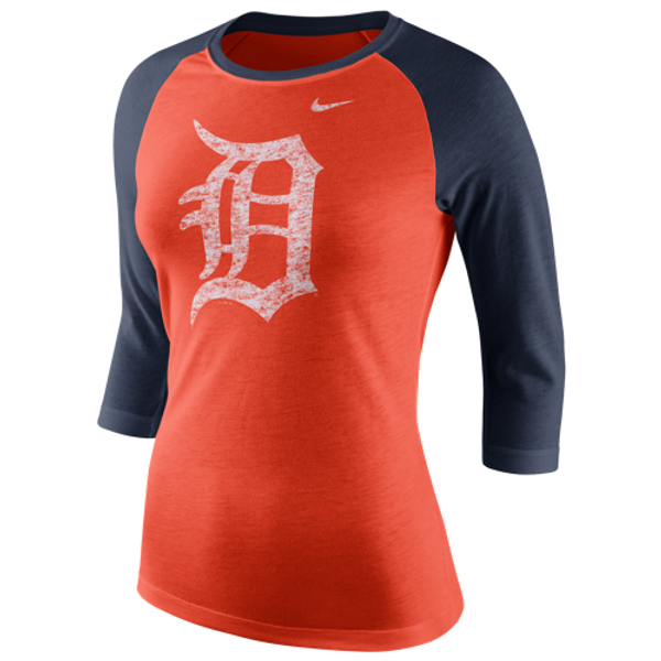 Nike Detroit Tigers Women's Orange Tri Logo 1.6 3/4 Sleeve Raglan T-Shirt