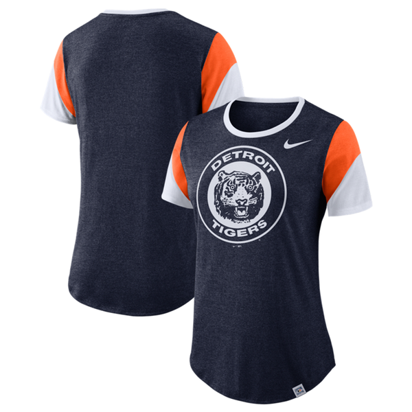 Nike Detroit Tigers Women's Navy Heather Cooperstown Tri Stripes T-Shirt
