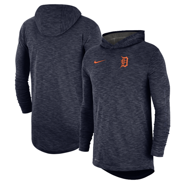 Nike Detroit Tigers Navy Dri-FIT Cotton Slub Hoodie Long Sleeve T-Shirt