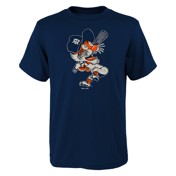 Outerstuff Detroit Tigers Child Navy Cooperstown Collection Swinging Kitty Mascot T-Shirt