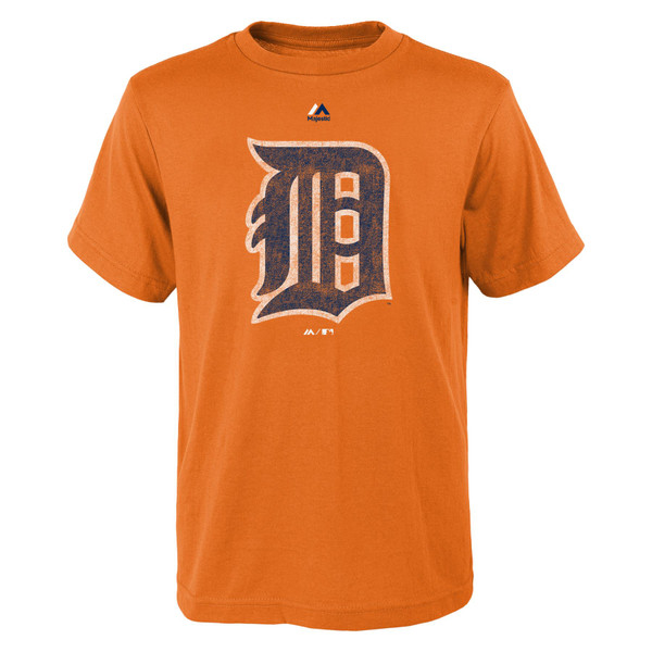 Majestic Detroit Tigers Youth Orange Distressed Team Logo T-Shirt