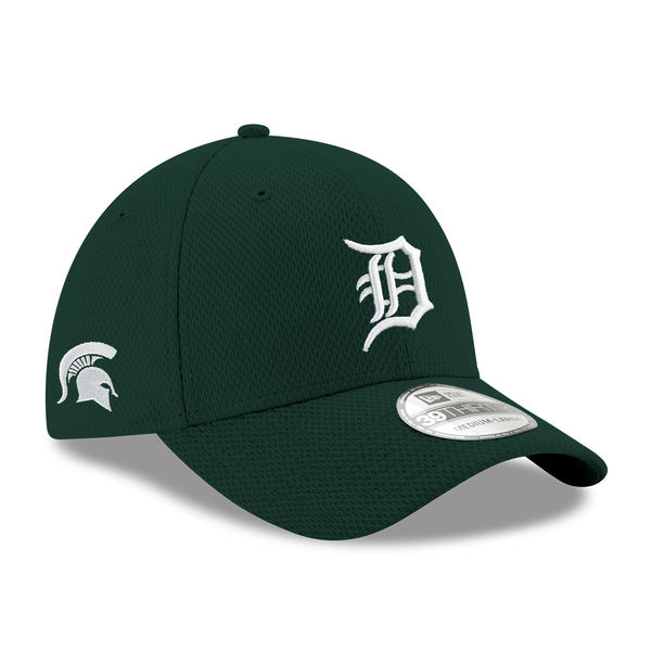 New Era Detroit Tigers Green 39Thirty Michigan State Spartans Co-Branded Tech Flex Fitted Hat