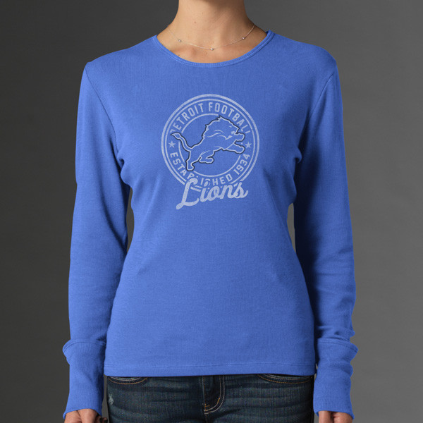 47 Brand Detroit Lions Women’s Blue Sub-Zero Long Sleeve Waffle T-Shirt