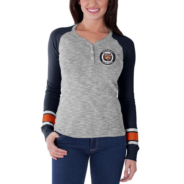 47 Brand Detroit Tigers Women’s Battleship Gray Backup Henley Long Sleeve T-Shirt
