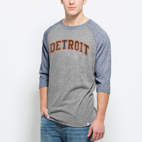 47 Brand Detroit Tigers Heather Gray Union Baseball 3/4 Sleeve Raglan T-Shirt
