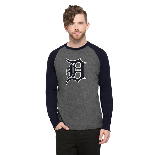 47 Brand Detroit Tigers Blacktop Gray Slider Long Sleeve Raglan T-Shirt