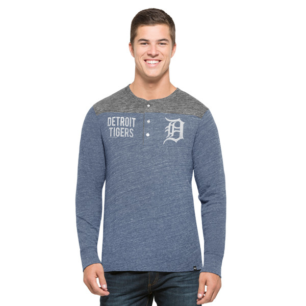 47 Brand Detroit Tigers Nightfall Blue Neps Henley Long Sleeve T-Shirt