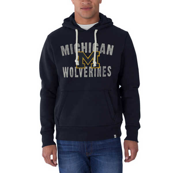 47 Brand Michigan Wolverines Fall Navy Cross-Check Pullover Hoodie