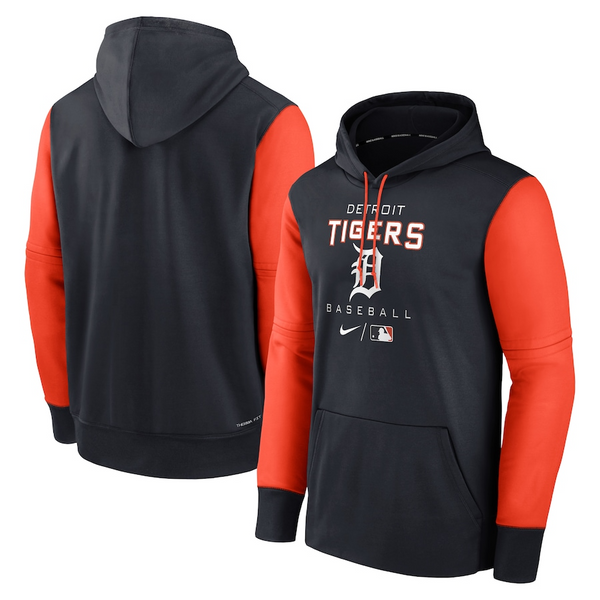 Nike Detroit Tigers Pitch Blue Road Therma Fleece Pullover Performance Hoodie