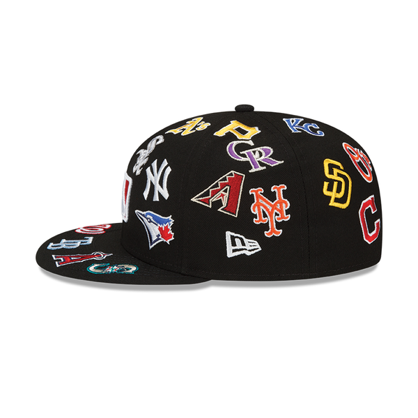 MLB New Era Allover Team Logo 59FIFTY Fitted Hat - Black