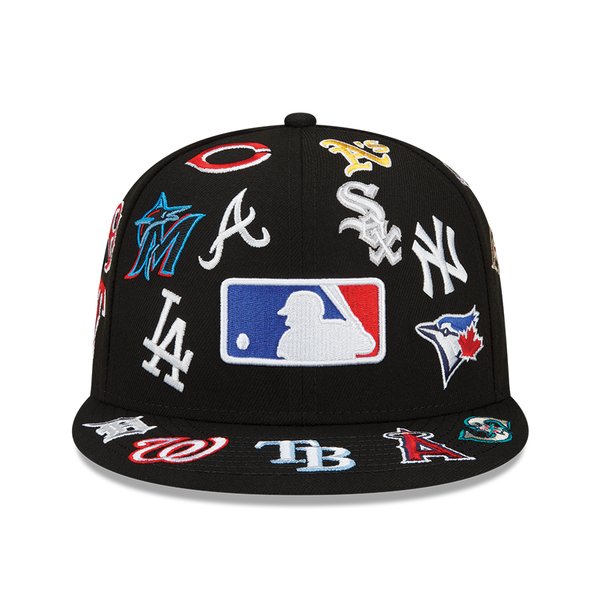 MLB New Era Allover Team Logo 59Fifty Fitted Hat - Black