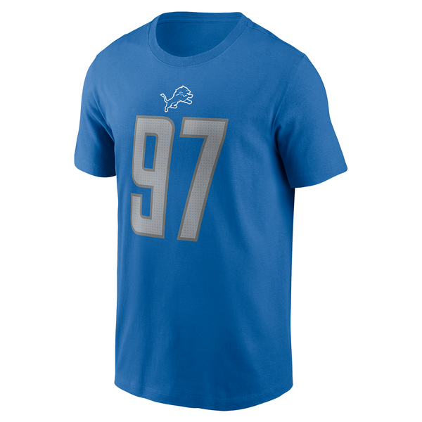 Men's Nike Aidan Hutchinson Blue Detroit Lions Player Name & Number T-Shirt Size: Small