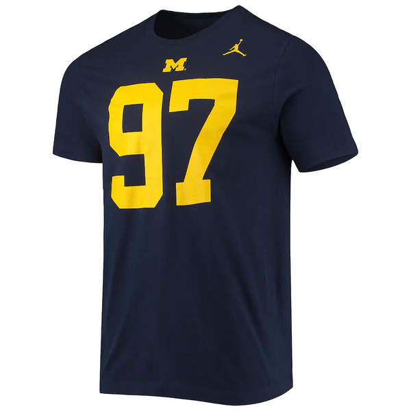 Aidan Hutchinson Michigan Wolverines Jordan Brand Name and Number T-Shirt - Navy