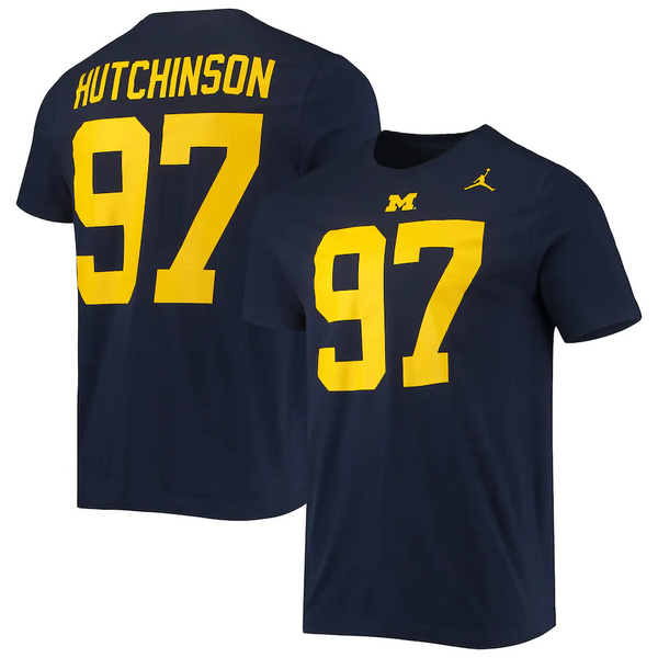 Aidan Hutchinson Michigan Wolverines Jordan Brand Name and Number T-Shirt - Navy