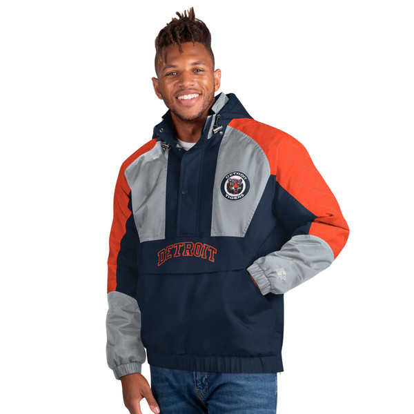 Detroit Tigers Starter Cooperstown The Body Check Half Zip Hooded Pullover  Jacket - Navy