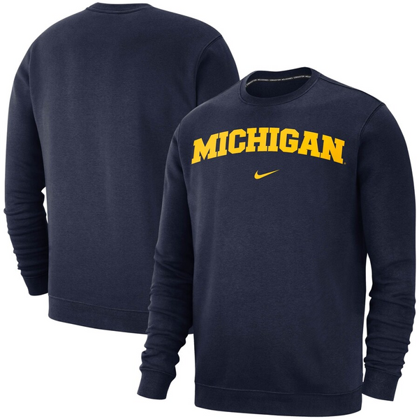 Michigan Wolverines Nike Club Crew Neck Sweatshirt - Navy