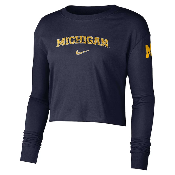 Michigan Wolverines Nike Women's Cropped Long Sleeve T-Shirt - Navy