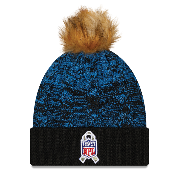 Detroit Lions Women’s 2022 Salute to Service New Era Cuffed Knit Hat with Pom - Black
