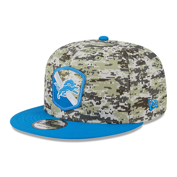 Detroit Lions New Era 2023 Salute To Service 9Fifty Snapback Hat - Camo/Blue